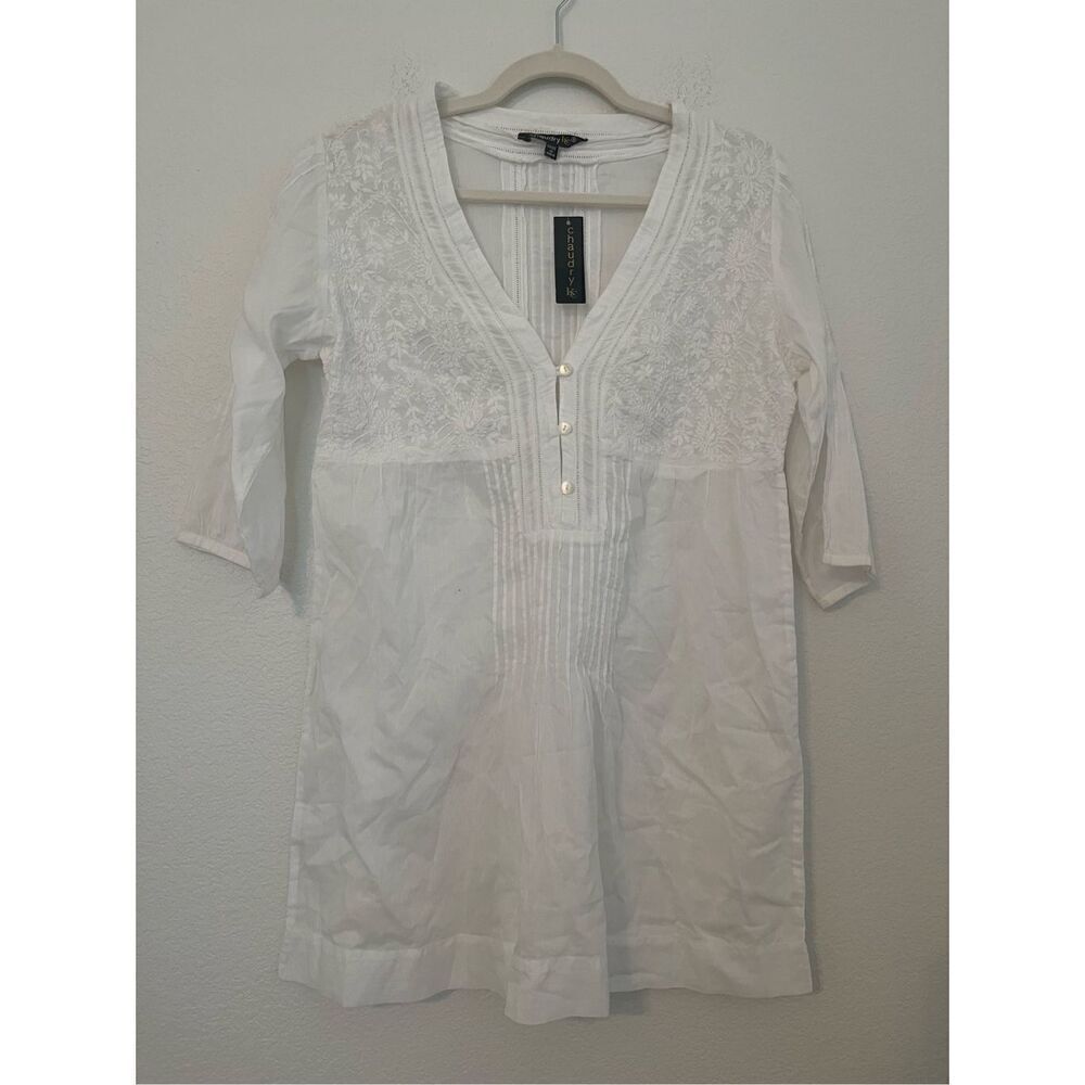 Chaudry 3/4 Sleeve Lace, Embroidered Mini Dress NEW